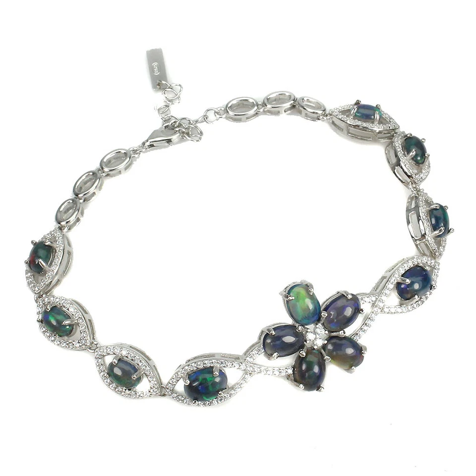 Pulsera de plata de ley 925 ovalada ópalo negro 7x5 mm joyas de piedras preciosas Foto 2 de 4