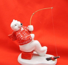 1995 Coca Cola Ceramic Polar Bear Figurine "Always  Ice Fishing" no box