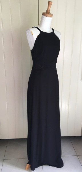 Black DRESS Racer back Halter Maxi Wish Sz S Fit & Flare Lace insert on waist