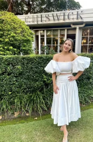 Aje Set Size AU 8 / US 4 Cascade Top And Skirt Midi White Flowy Ruched Bridal