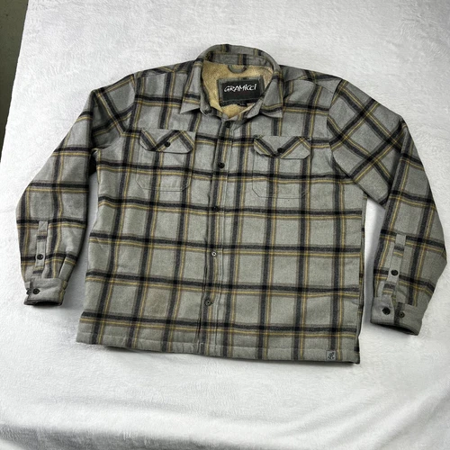 Gramicci Men’s Size XXL Insulated Flannel Gray Black Yellow Check Wool Blend - product listing photo