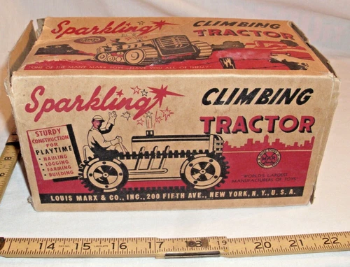 MARX SPARKING CLIMBING TRACTOR TIN WIND UP TOY BOX ONLY