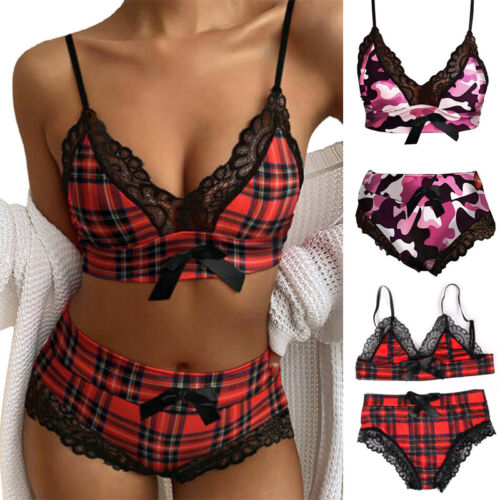 Sexy Bra Red and black plaid Set Lace Red Black Ladies Underwear Sets Lingerie - Picture 1 of 13