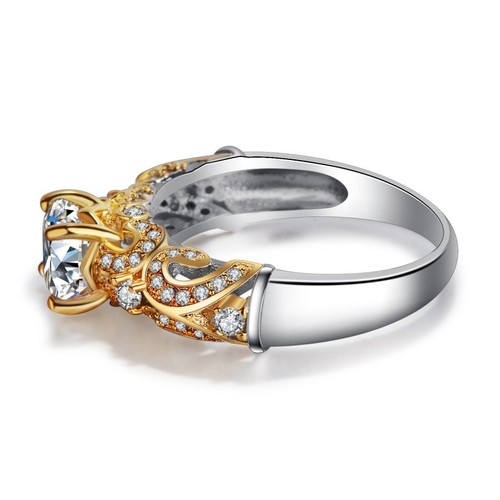 Eternity Gold & Silver Round Cut CZ Band 925 Silver Women's Wedding Ring Sz 5-10 - Picture 4 of 7