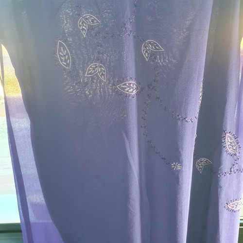 VTG Orientique Dress Sz 12 Purple Sheer Overlay Floral Beaded Embrodiered Midi - Picture 8 of 12