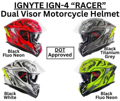 Ignyte IGN-4 RACER Full Face Dual Visor DOT Certified Motorcycle Helmet