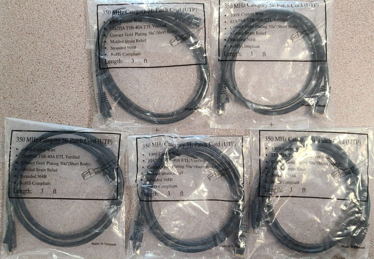Patch Cord 3ft CAT 5E Black W/Boots - lot of 5 | eBay