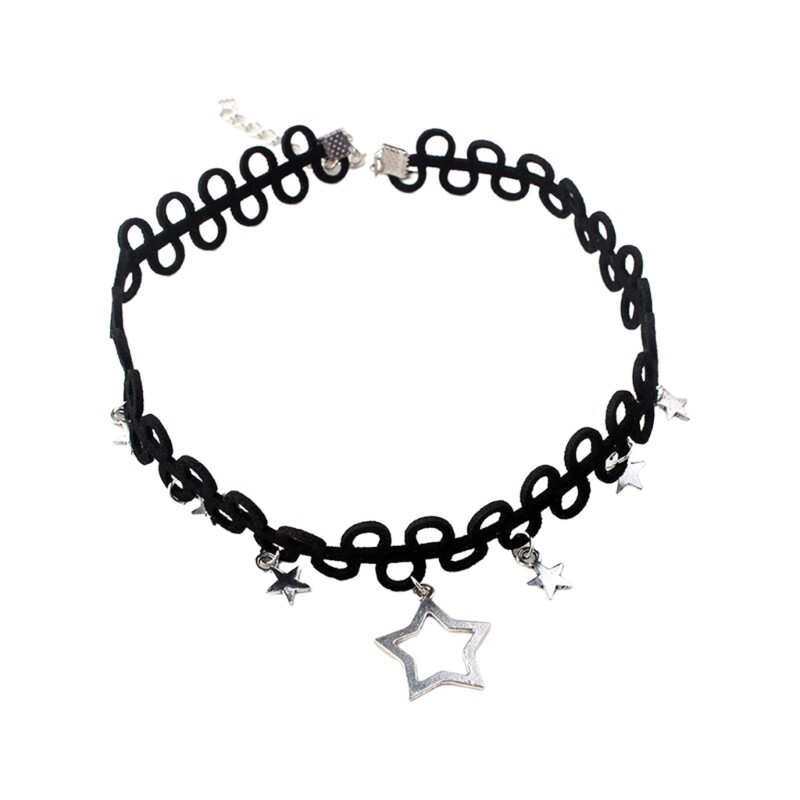 Fashionable Patterned Choker Chain Trend Necklace with Moon/Star Pendant