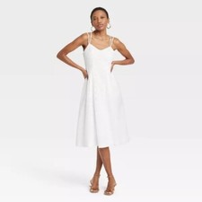 Women's Eyelet Midi Sundress - A New Day- White Sz M