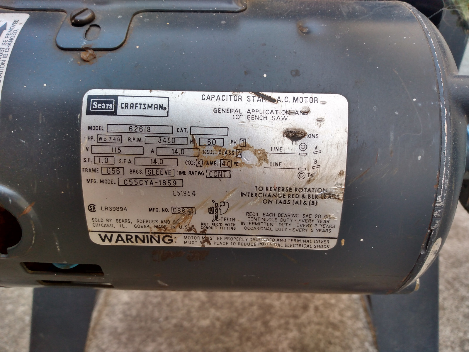 Vintage Sears Craftsman 10" Table Saw & Stand w/ casters model 113