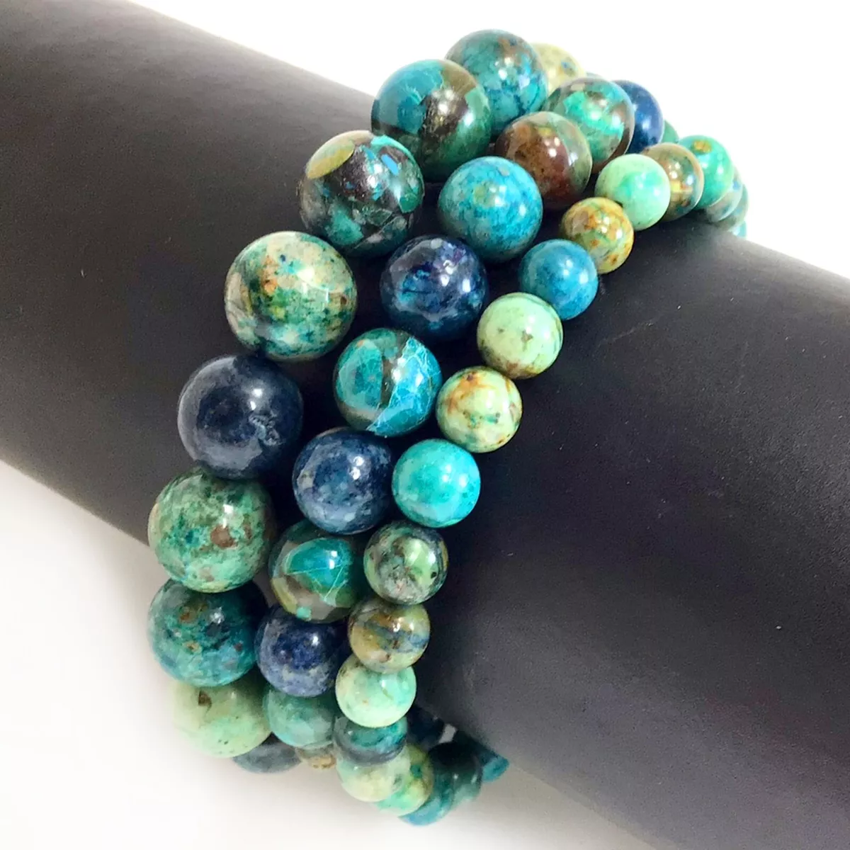 Natural Azurite Chrysocolla Genuine Bracelet Round Beaded 7.5