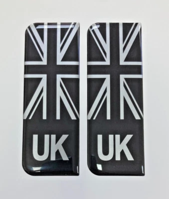 JAKEDESIGNS Domed Union Jack UK Silver/Black Number Plate Stickers - 39mm - GLOSS DOMED GEL