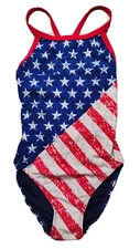TYR DURAFAST USA FLAG Star Spangled DIAMONFIT Swimsuit -Women 32 NEW