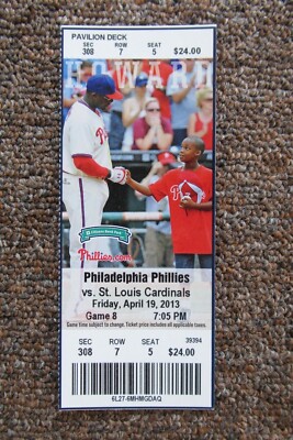 PHILADELPHIA PHILLIES VS CARDINALS 4/19/2013 FULL TICKET ~ BELTRAN/HOLLIDAY HRs