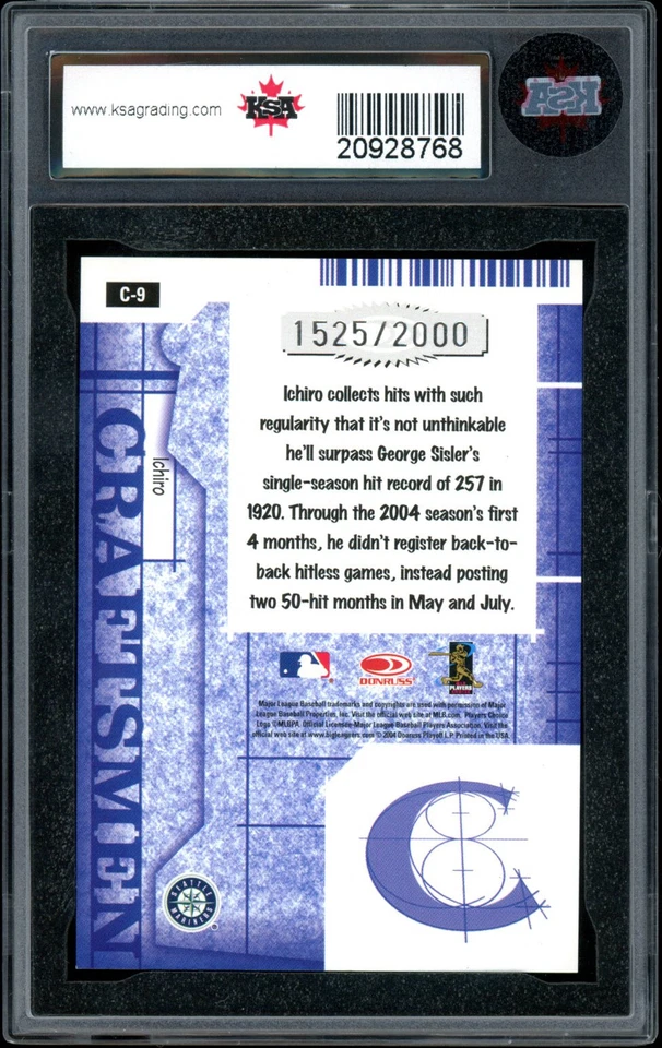 Donruss Craftsmen C-9 Ichiro KSA 2005 10 gema como nueva 1525/2000 Mariners Future Salón de la fama Foto 2 de 2