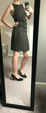 ANN TAYLOR Sheath Dress sz 6 Black White Polka Dot Slinky Stretch Knit Ruched