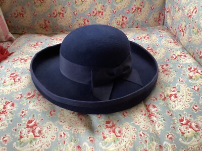 Laura Ashley Vintage Navy Blue 100% Wool‎ Felt Cloche Hat Made in Great Britain Laura Ashley 100% Wool Hats for Women for sale | eBay main image 3