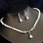 18K Rose Gold GF Made With SWAROVSKI Crystal V Pearl Drop Necklace/Earrings/Set