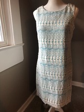 Eliza J Blue Lace Crochet size 8 Fully Lined Sheath Dress Sleeveless NWOT