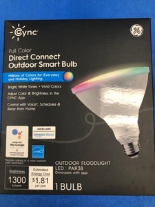 GE Cync Intelligent LED Ampoule de lumière de crue PAR38 Couleur complète RGB Wi-Fi extérieur NEW