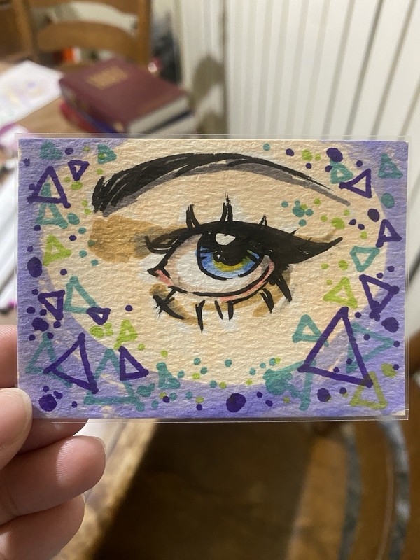 ACEO Art Card Original Hand Drawn Marker Drawing Eye Triangles Colorful