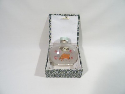 TABATIERE CHINESISCHE FLASCHE GLAS INNEN BÜFFEL BEMALT ASIATISCHE KUNST CHINA