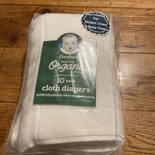 Gerber Prefold Cloth Diapers 10-PACK 20"x 14" Padding burp cloth white NEW