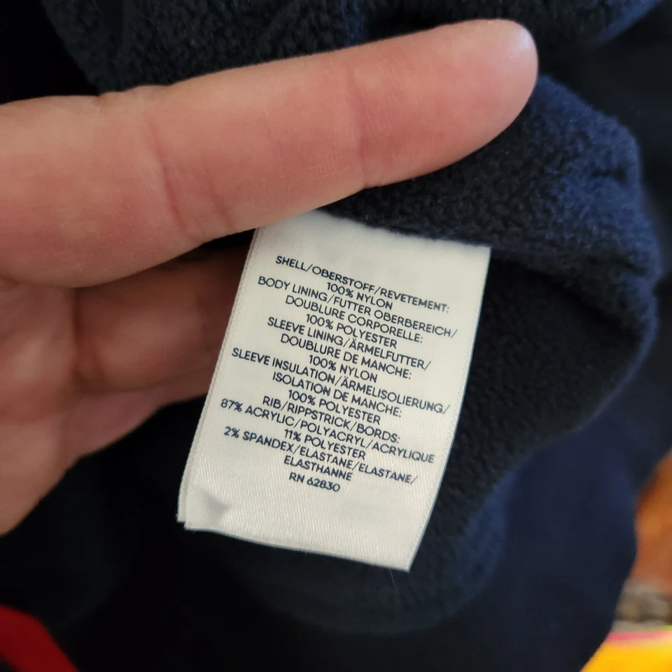 Lands End Bright Red Full Zip Jacket Fleece Lined Size Medium Navy Accents Men's - Image 4 of 4