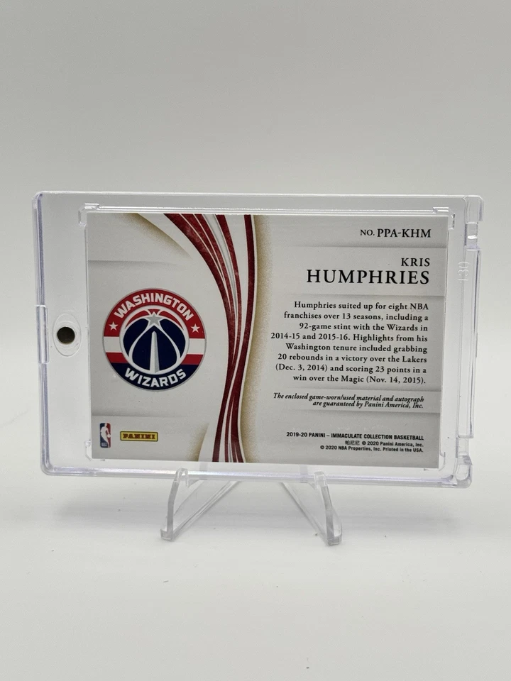 Parche autógrafo 2019-20 Panini Immaculate Collect PPA-KHM Kris Humphries 23/25 Foto 2 de 2