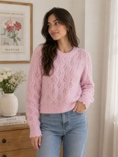J Crew Women s Pink Open-Knit Solid Pullover ...