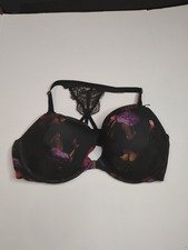 Cacique Black Floral Front Open Boost Plunge Bra Size: 44DD Fast Shipping