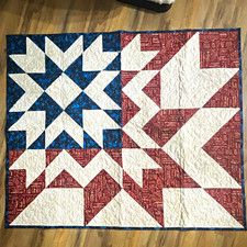 Handmade pieces and quilted Star Quilt Wall Hanging Red White Blue Cotton 53x44