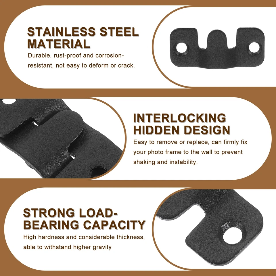 4 Pairs Flush Mount Bracket, 44x19mm Picture Hanger with Screw Anchors, Black - Image 4 of 4