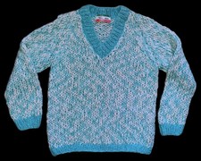Vintage 60's Italy Mohair Wool Chunky Handknit Women's Sweater Turquoise 36 Bust