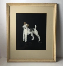 VINTAGE Wire Fox Terrier Oil Painting 16.3/4 X 19.5” Image Is 10” X 12”