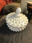VINTAGE FENTON Milk GLASS WHITE HOBNAIL VANITY POWDER JAR