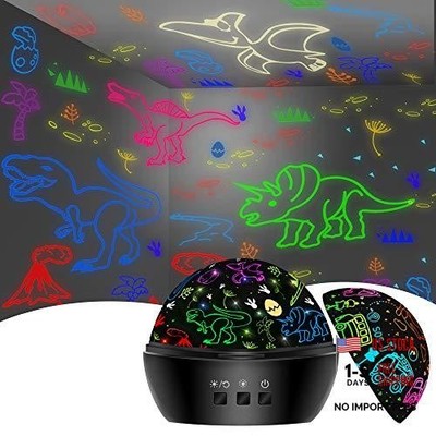 Dinosaur Night Light Toys for 3-8 Year Old Boys - 2 in 1 Dino Projection - Black