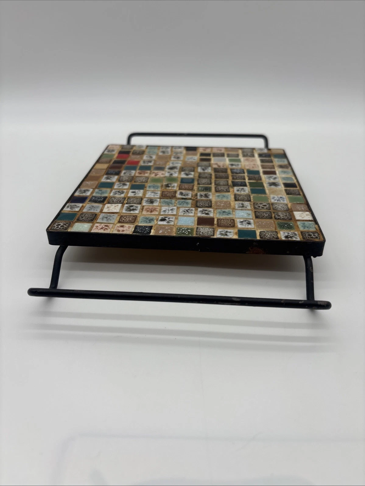 Vintage 1950s Kitschy Mosaic Tile Ceramic Trivet Plate Atomic age Retro Colorful - product detail image 12