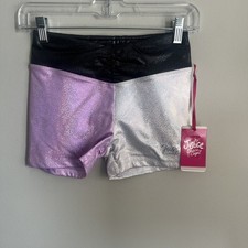 Shorts Dance Justice Girls' Iridescent Foil Gym Black Purple L 12/14