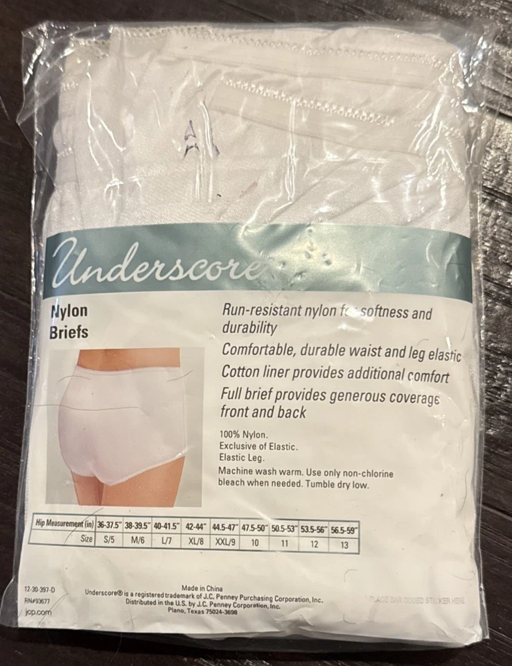 Calcinha Underscore 3 Pacotes Feminina Tamanho 10 Nylon Branca JCPenney NOVA - Imagem 2 de 2