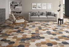 Azulejo de pared de porcelana mezcla de madera vintage colección hexagonal Cervino 8,75x10
