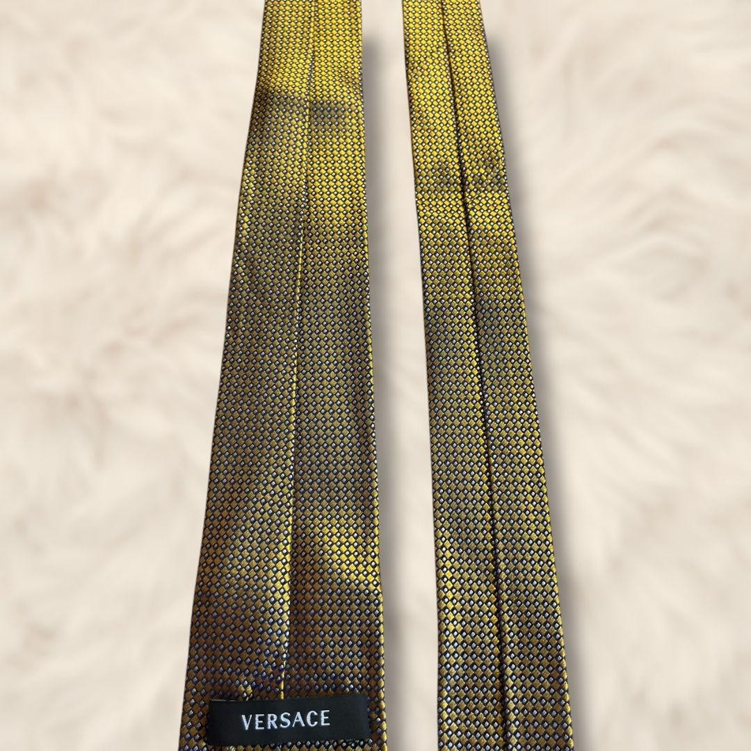 VERSACE Medusa Pattern Solid Tie Yellow Navy Blue… - image 6