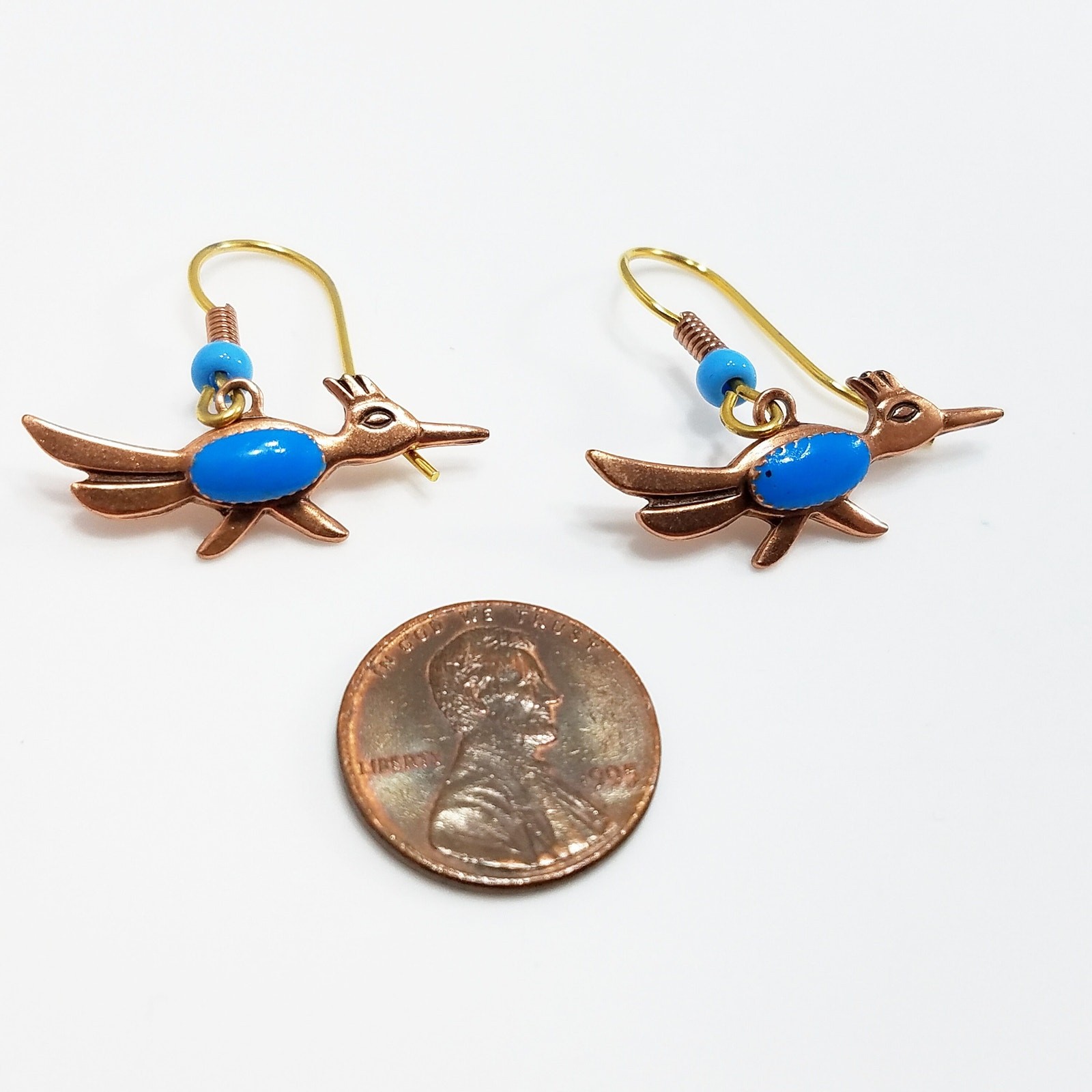 Vintage Roadrunner Solid Copper Earrings, Bells T… - image 6