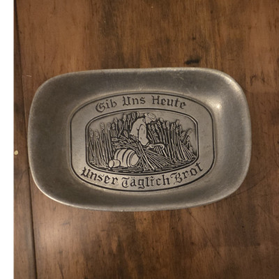 Pewter Bread Tray German 'Gib Uns Heute Unser Täglich Brot'