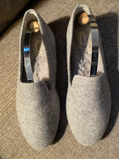 BIRDIES THE STARLING GRAY WOOL FAUX FUR LINED SLIPPER FLATS LOAFERS 8.5