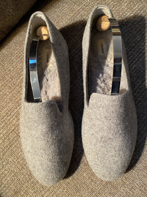 BIRDIES THE STARLING GRAY WOOL FAUX FUR LINED SLIPPER FLATS LOAFERS 8.5