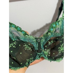 Lise Charmel 36D Emerald Green Black Sheer Floral Embroidered Lace Underwire Bra