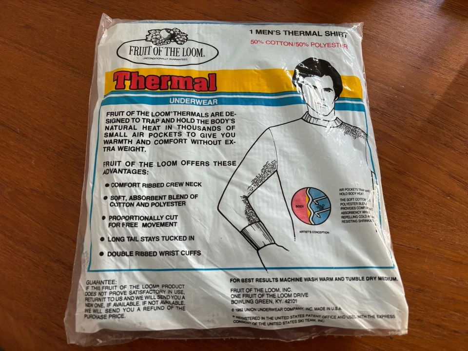 De Colección 1982 FOTL Fruit Of The Loom Ropa Interior Térmica Camisa Para Hombres Mediana Nueva con Etiquetas Nos Azul Foto 2 de 3