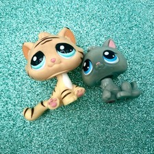 Hasbro LPS Littlest Pet Shop Lot 2 Pet Pairs Cat Kitten Gray Bonbon 1607 1608
