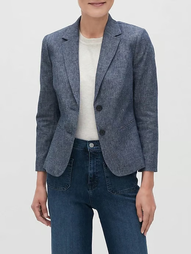 NWT Banana Republic $110 Stretch Linen Blue Chambray Blazer Two Button Womens 12 - Picture 2 of 9